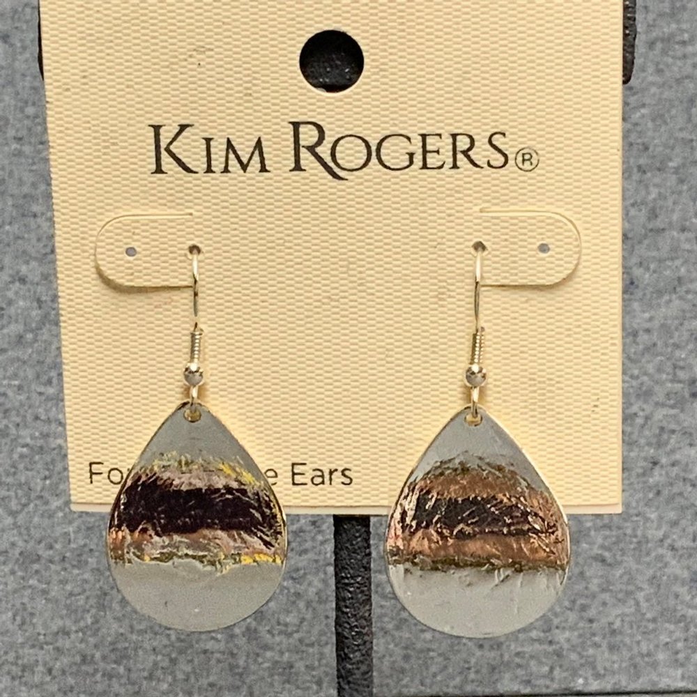 Kim Rogers Dangle Pierced Earrings Silver Textured
